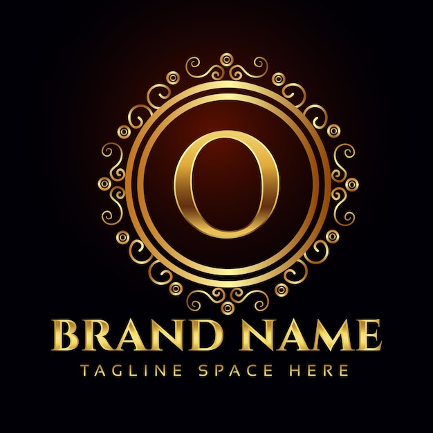 Plantilla de logotipo de letra o ornamental elegante dorado plano