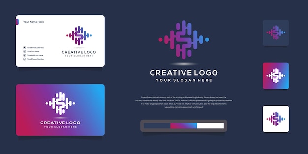 plantilla de logotipo de letra s de onda de sonido colorida y tarjeta de visita