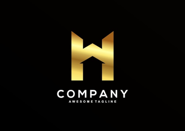 Plantilla de logotipo de lujo WH con color dorado