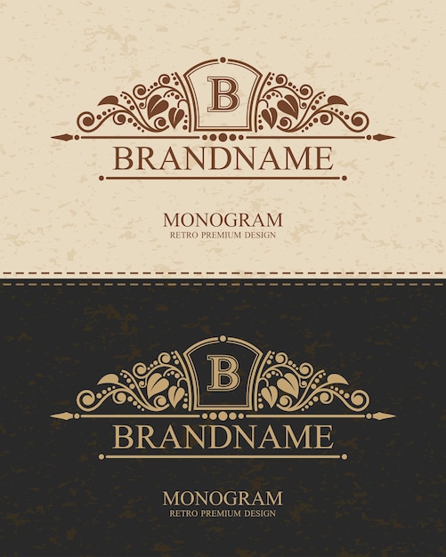 Plantilla de logotipo de marca monograma con florituras elementos de adorno elegante caligráfico.