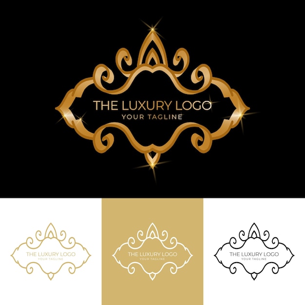 Plantilla de logotipo de marco de decoración floral dibujada a mano con estilo de color dorado