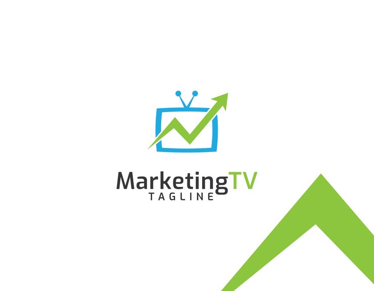 Vector plantilla de logotipo de marketing tv flecha y concepto de tv
