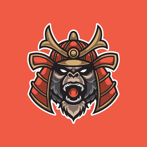 Plantilla de logotipo de mascota de cabeza de mono Samurai