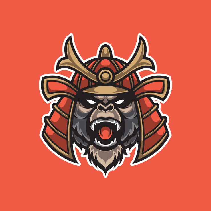 Vector plantilla de logotipo de mascota de cabeza de mono samurai