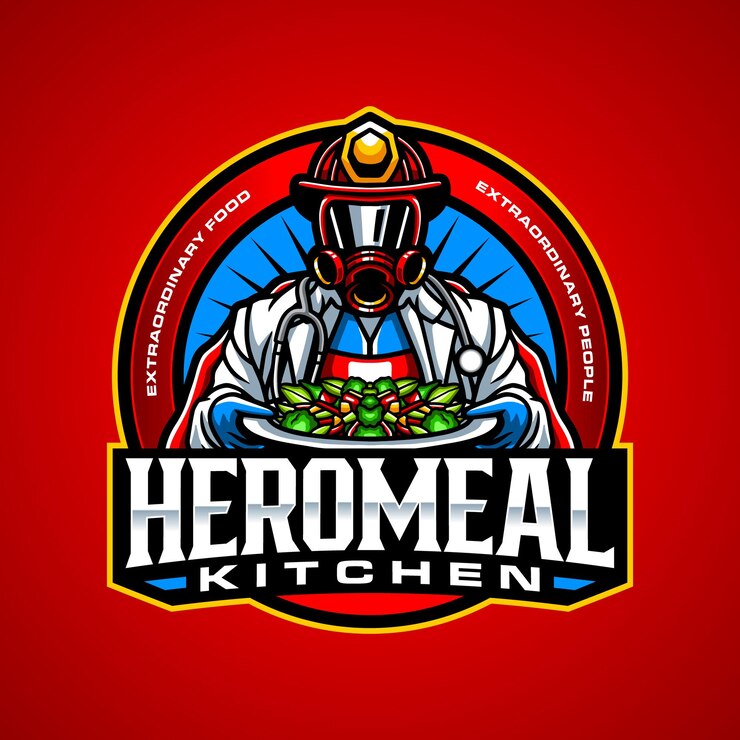Vector plantilla de logotipo de mascota de cocina de héroe