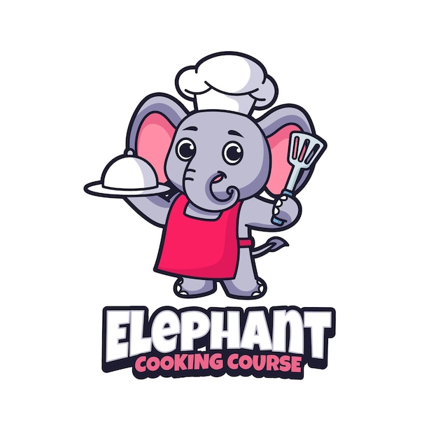 Plantilla de logotipo de mascota de curso de cocina de elefante