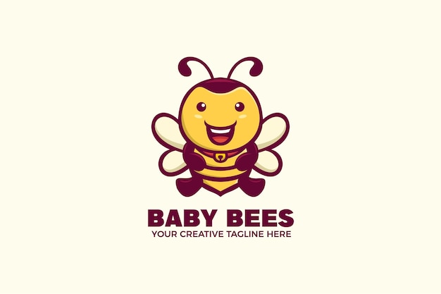 Plantilla de logotipo de mascota de dibujos animados de abeja bebé feliz