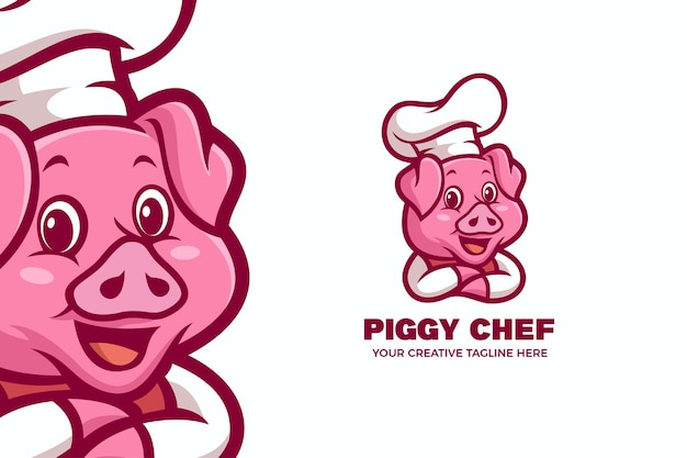 Plantilla de logotipo de mascota de dibujos animados de chef de cerdo cocinando comida