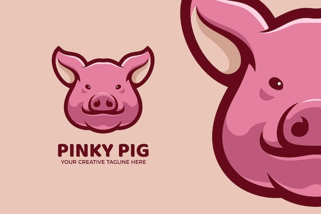 Plantilla de logotipo de mascota de dibujos animados lindo cerdo rosa