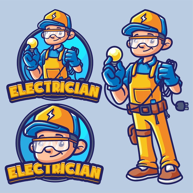 Plantilla de logotipo de mascota de electricista