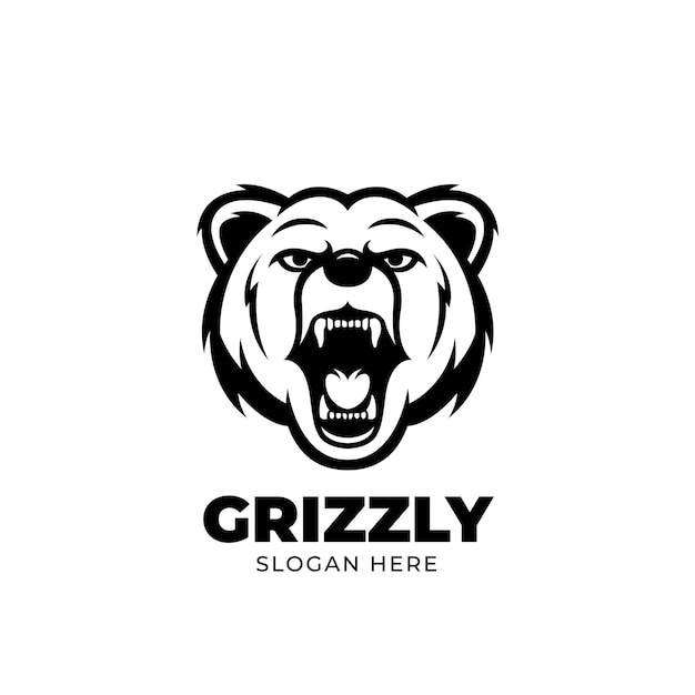 Plantilla de logotipo de mascota grizzly creativos oso enojado