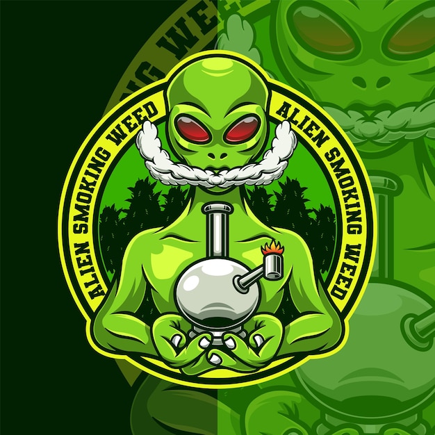 Plantilla de logotipo de mascota de hierba de fumar alienígena