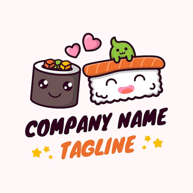 Plantilla de logotipo de mascota de ilustraciones vectoriales de sushi lindo y juguetón en fondo blanco