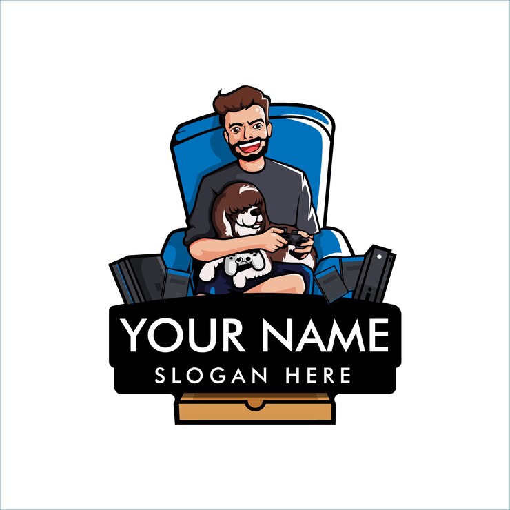 Plantilla de logotipo de mascota de juego de hombre y perro