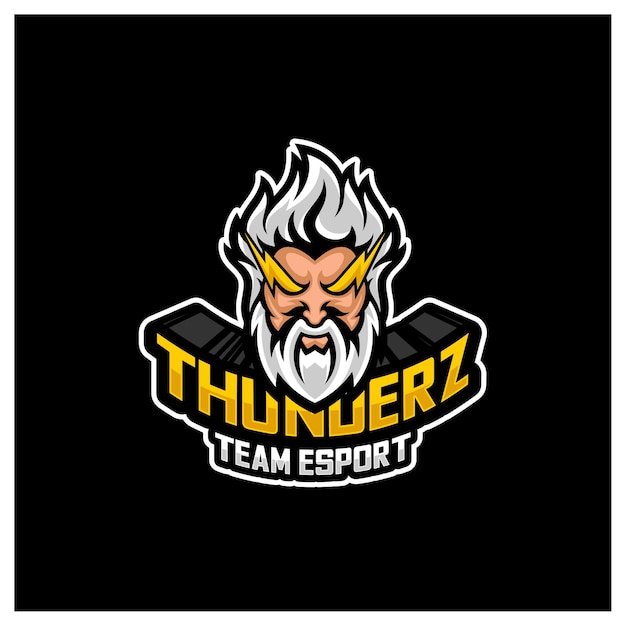 Plantilla de logotipo de mascota de juego zeus thunderbolt esport vector modern head zeus thunderbolt logo vector illustration