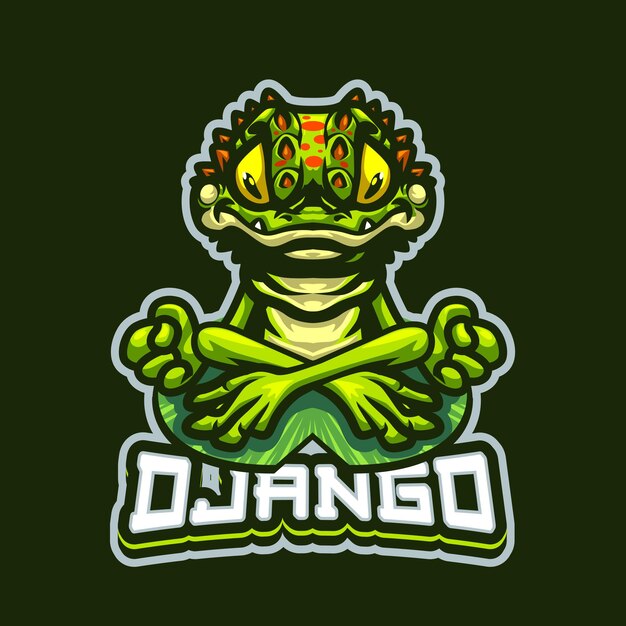 Plantilla de logotipo de mascota de reptiles para negocios deportivos y equipo de juegos aislado sobre fondo negro