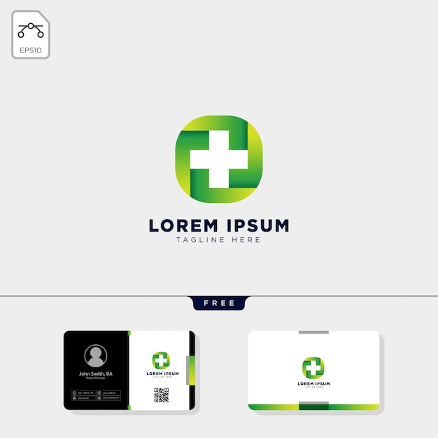 Plantilla de logotipo de medicina cruzada y diseño de tarjeta de visita