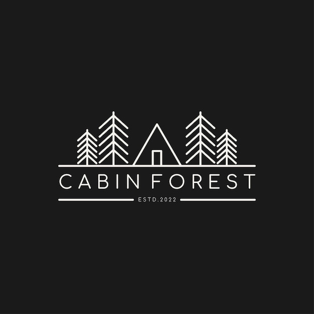Plantilla de logotipo minimalista Cabin Forest Árboles y carpa Diseño de logotipo Ilustración vectorial