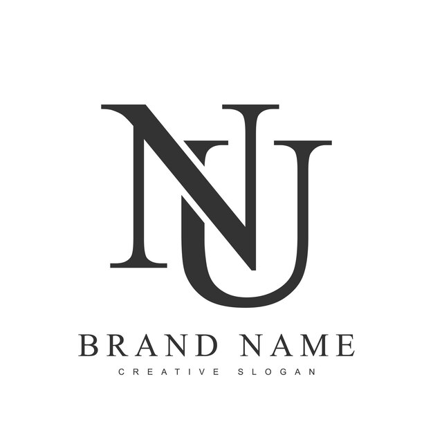 plantilla de logotipo de moda NU Letra inicial n y u estilo de fuente clásico Logotipo creativo para el nombre o la identidad de la empresa