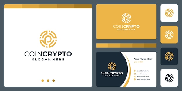 Plantilla de logotipo de moneda criptográfica con letra inicial p. Vector icono de dinero digital, cadena de bloques, símbolo financiero.