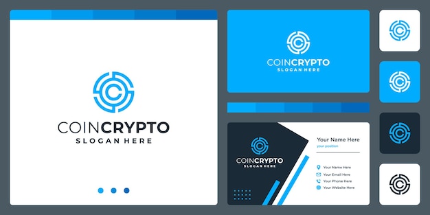 Plantilla de logotipo de moneda Crypto con letra inicial C. Icono de vector de dinero digital, cadena de bloques, símbolo financiero.