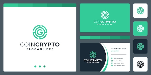 Plantilla de logotipo de moneda crypto con letra inicial G. Vector de icono de dinero digital, cadena de bloques, símbolo financiero.