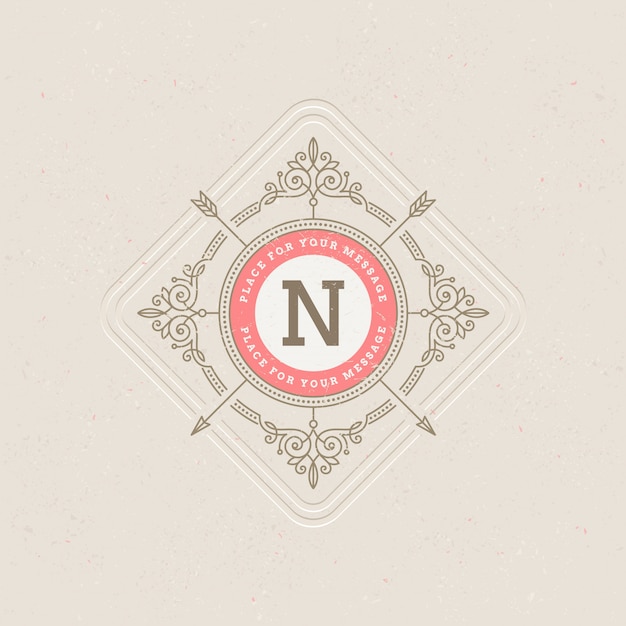 Plantilla de logotipo de monograma con elementos de adorno elegante caligrafía florece.