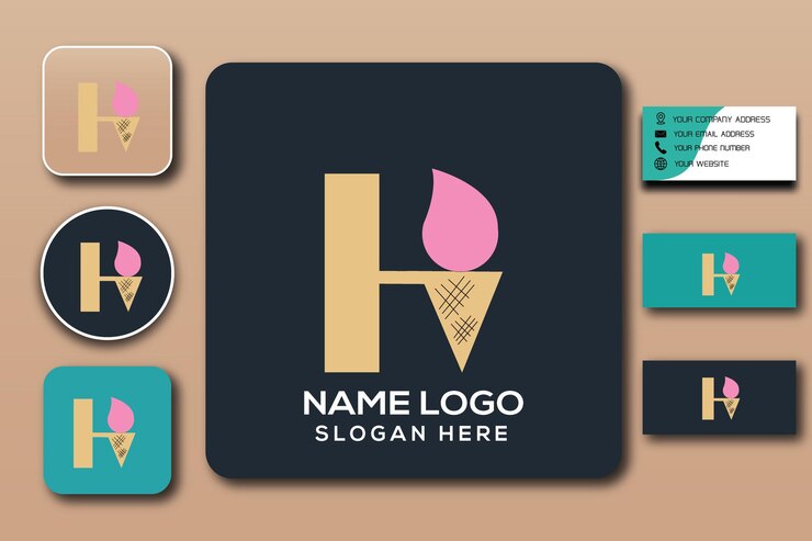 Plantilla de logotipo de monograma de helado combinado H