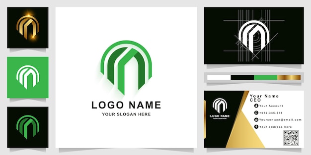 Plantilla de logotipo de monograma de letra m o mm con diseño de tarjeta de visita