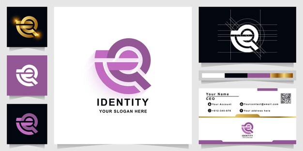 Plantilla de logotipo de monograma letra Q o eQ con diseño de tarjeta de visita