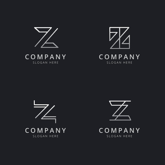 Plantilla de logotipo de monograma z line iniciales con color plateado para la empresa