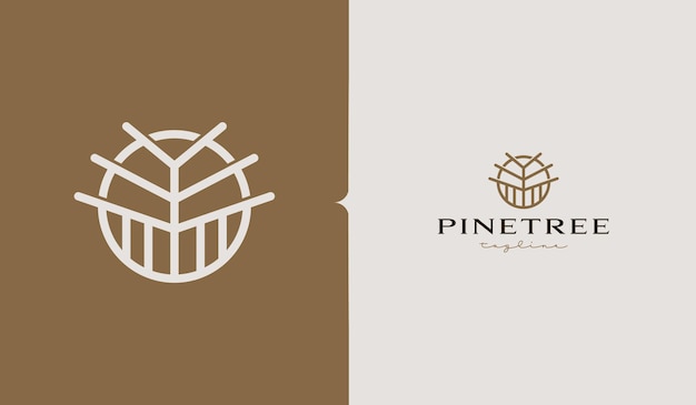 Plantilla de logotipo monoline de árbol de pino símbolo premium creativo universal ilustración vectorial