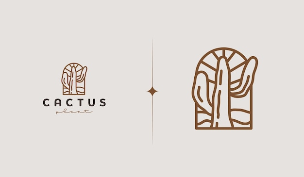 Plantilla de logotipo de monolínea de cactus Símbolo premium creativo universal Ilustración vectorial