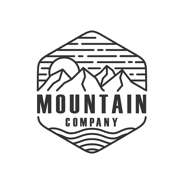 Plantilla de logotipo de montaña en blanco y negro