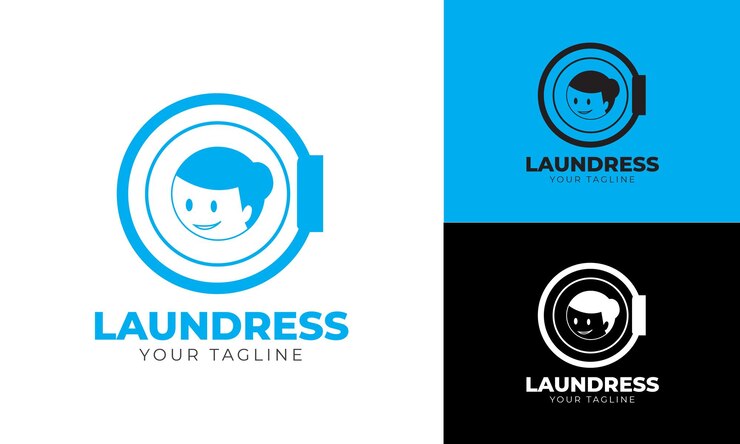 Vector plantilla de logotipo de mujer de lavandería de diseño plano