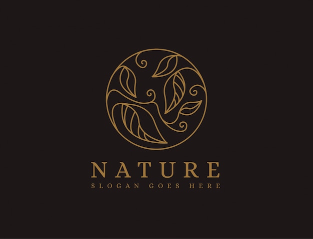 Plantilla de logotipo de naturaleza abstracta hoja lineart