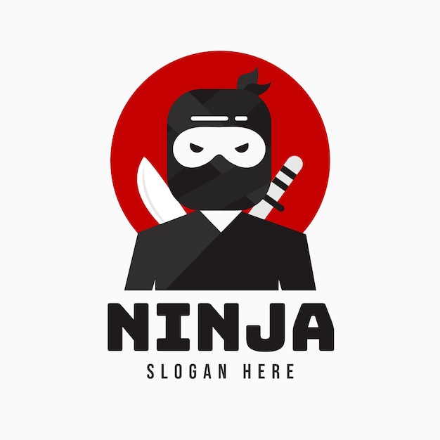 Plantilla de logotipo de ninja plano lineal