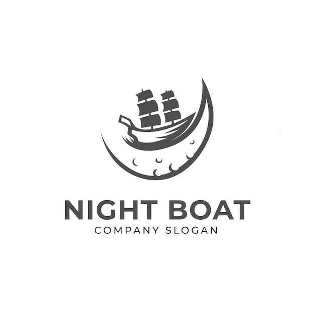 Plantilla de logotipo de noche y barco