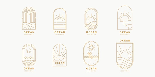 Plantilla de logotipo de océano Logotipo de verano Diseño vectorial plantilla lineal logotipos icono signos