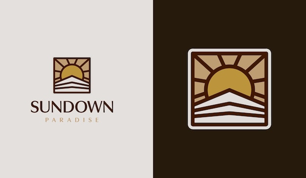 Plantilla de logotipo de onda solar al atardecer símbolo premium creativo universal ilustración vectorial