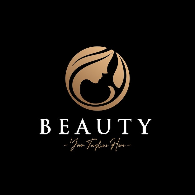 Plantilla de logotipo de oro de círculo simple de silueta de mujer de belleza