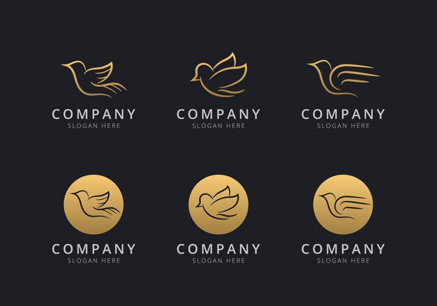 Plantilla de logotipo de pájaro con color dorado para la empresa