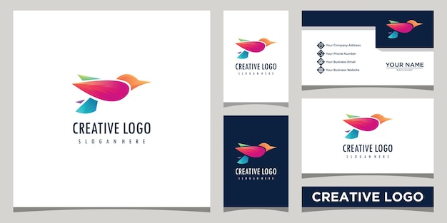 plantilla de logotipo de pájaro de diseño colorido con diseño de tarjeta de visita