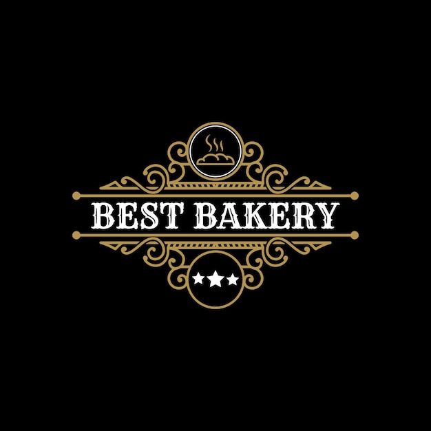 Plantilla de logotipo de panadería vintage de lujo heráldico con marco decorativo emblema ornamental