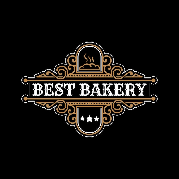 Plantilla de logotipo de panadería vintage de lujo heráldico con marco decorativo emblema ornamental