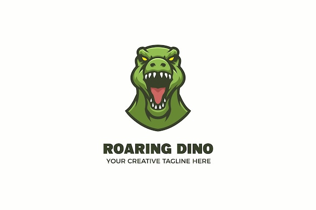 Plantilla de logotipo de personaje de mascota de cabeza de dinosaurio verde