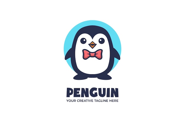 Vector plantilla de logotipo de personaje de mascota de dibujos animados de pingüino pequeño