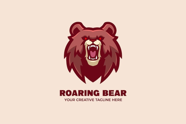 Plantilla de logotipo de personaje de mascota de oso salvaje marrón