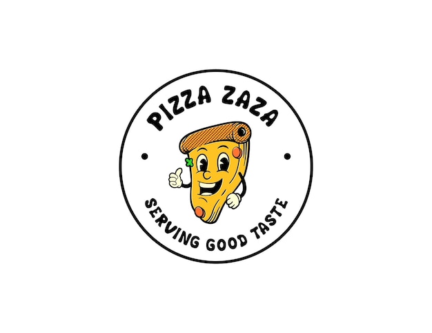 Plantilla de logotipo de personaje de mascota retro de pizza