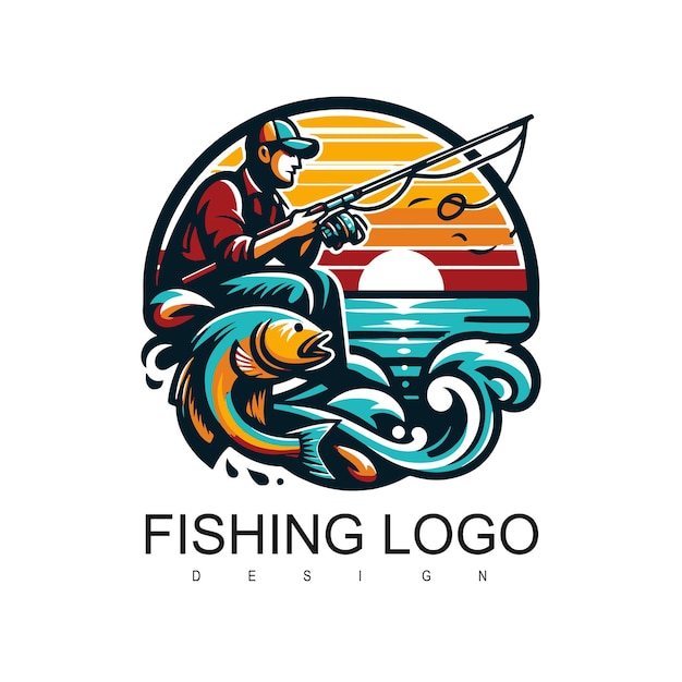 Plantilla del logotipo de la pesca por gradiente vectorial